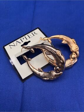 Vintage Napier Kissing Dolphins Hoop Earrings